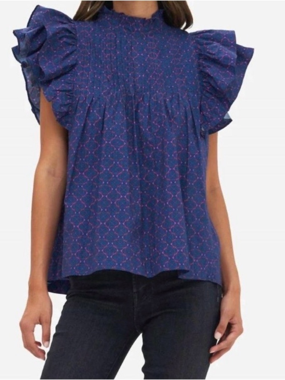 Oliphant Pintuck Ruffle Sleeve Blouse Medium